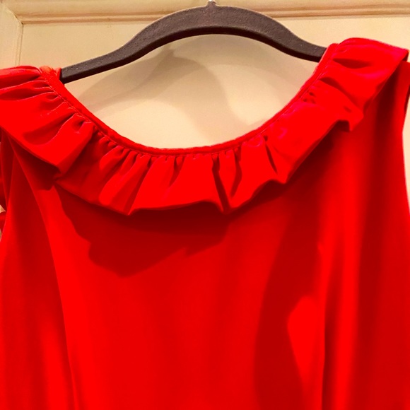 Camille Beth Red GoGo Mini Dress with Ruffle Detail and Button Back - Picture 9 of 11